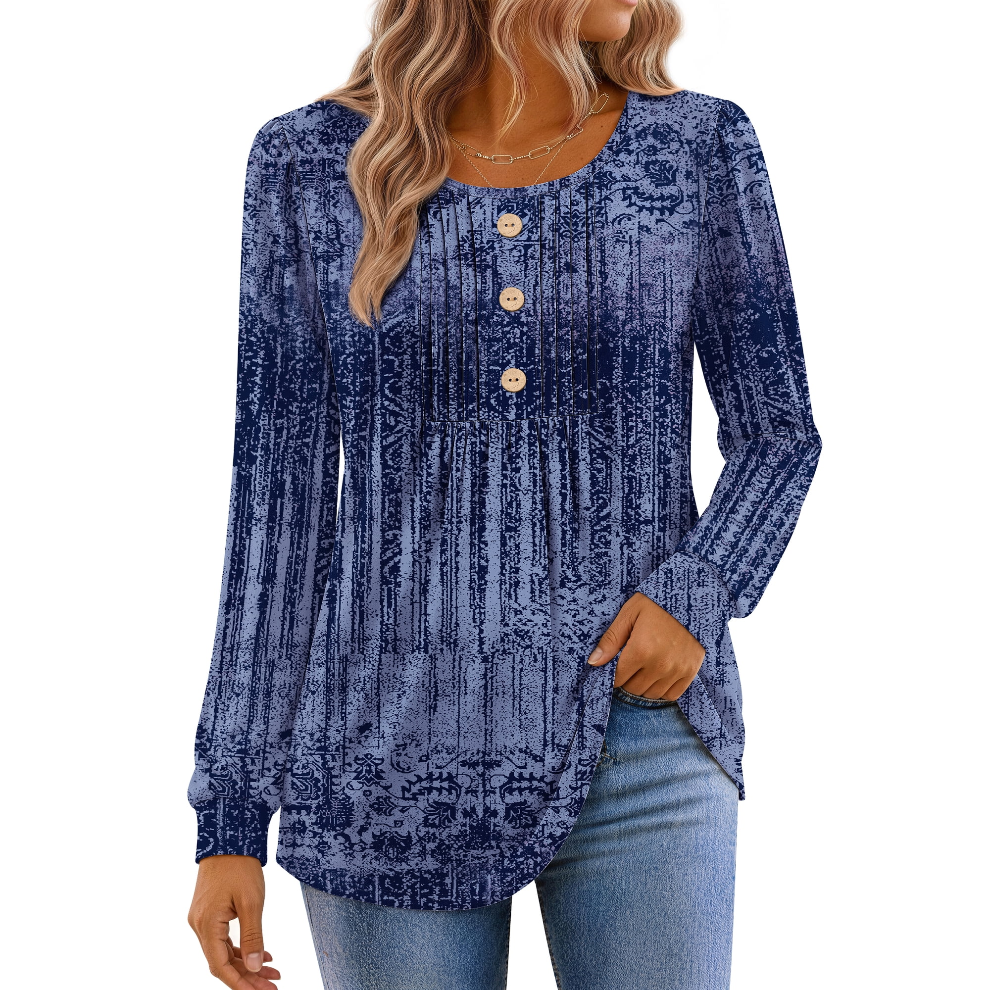Fantaslook Womens Tops Dressy Casual Button Pleated Blouses Long Sleeve Shirts Fall Fashion Tunic Tops