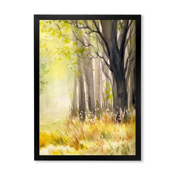 Designart 'Bright Sunshine Through The Yellow Forest Trees II' Traditional Framed Art Print