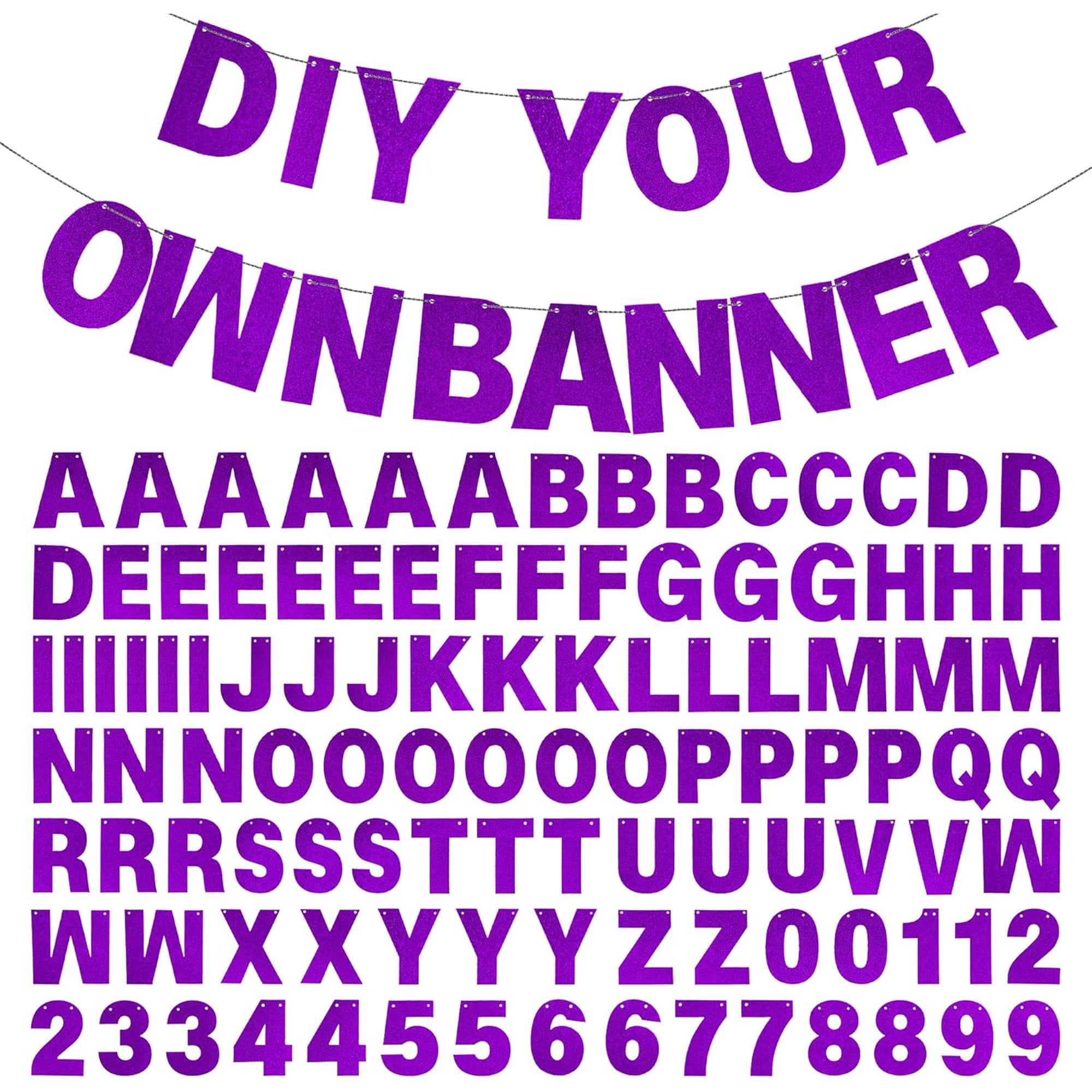 DIY Banner Kit with Letters Glitter Banner Letters Customizable Birthday Banners Graduation Banner Custom Party Hanging Banner for Graduation Wedding Party Baby Shower Decoration(Purple)