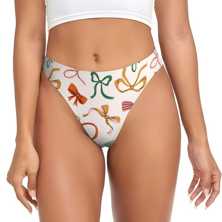 Rateoe Colorful Bow Knots Pattern Seamless Women Underwear Thongs No Show Ladies Thong No Line Breathable Comfortable Panties Undies for Women-Large
