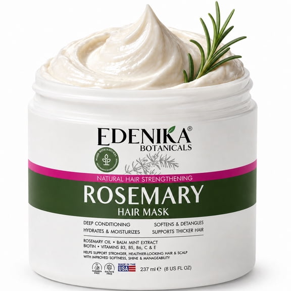 Edenika Botanicals Rosemary Hair Mask Deep Conditioner with Biotin & Keratin, 8 fl oz