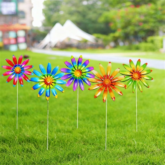Meggemo Outdoor Garden Landscape Metal Flower Stakes Set of 5 Decorative Plant Sticks for Lawn way Border Patio Yard Art Decor