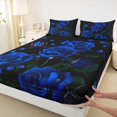 thumbnail image 3 of Manfei Fashion Blue Rose Queen Sheet Sets for Adult, Flower Floral Flat Sheet, Romantic Anniversary Queen Fitted Sheet, Luxury Bedroom Decor, 4 Pieces, 3 of 7