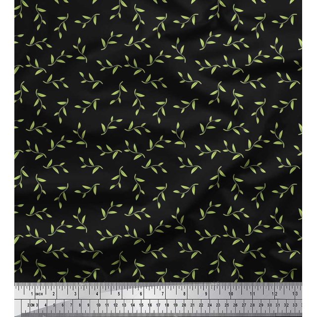 Soimoi polyester Crepe Fabric Artistic Leaves Decor Fabric Printed Yard 42 Inch Wide