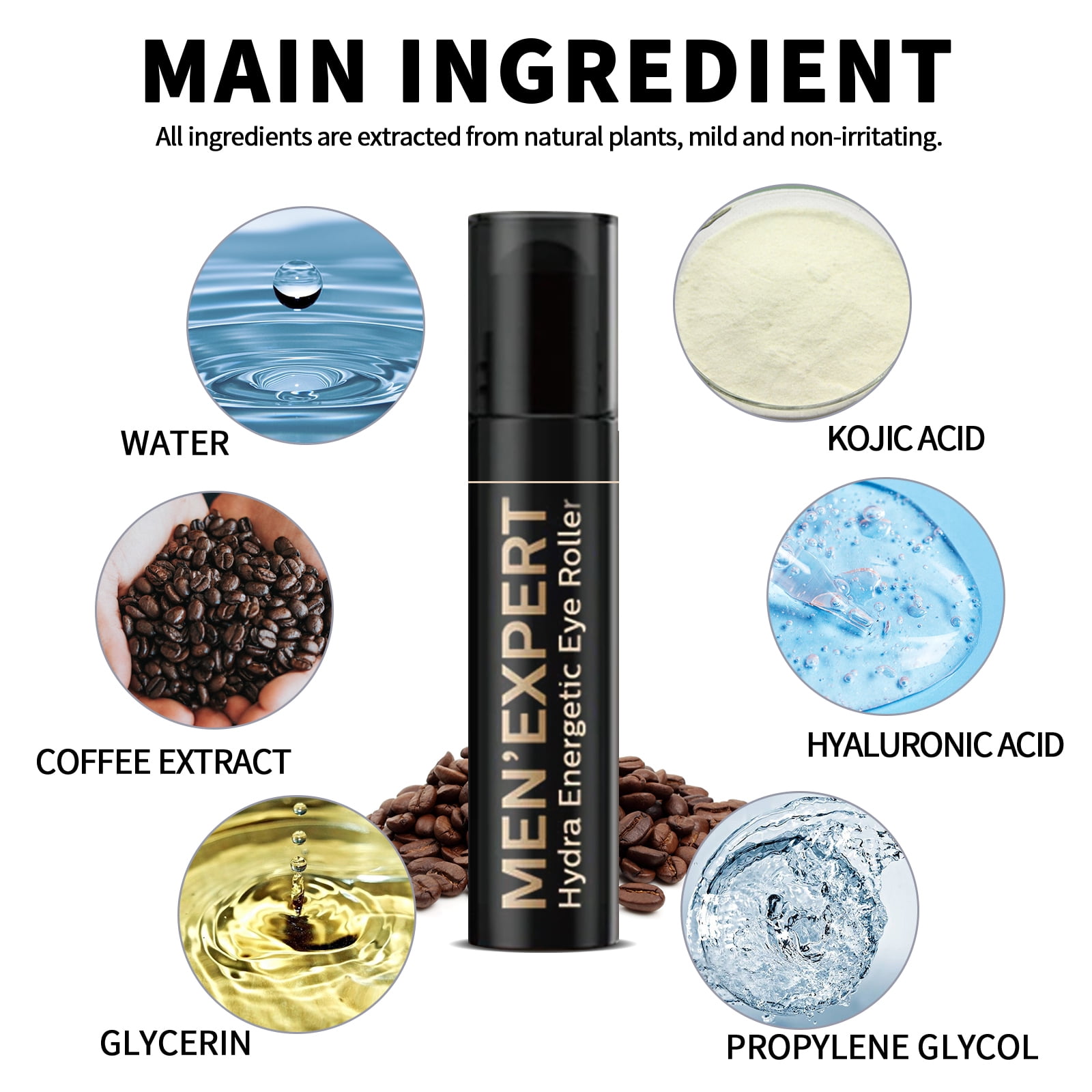 Alvantor Men’s Hydrating Eye Roller Cream with Hyaluronic Acid for Dark Circles, Puffiness, Fine Lines, 0.34 fl. oz