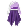 thumbnail image 6 of YONGHS Kids Girls Long Sleeve Gold Metallic Ballet Liturgical Praise Lyrical Dance Dress Purple 6, 6 of 7