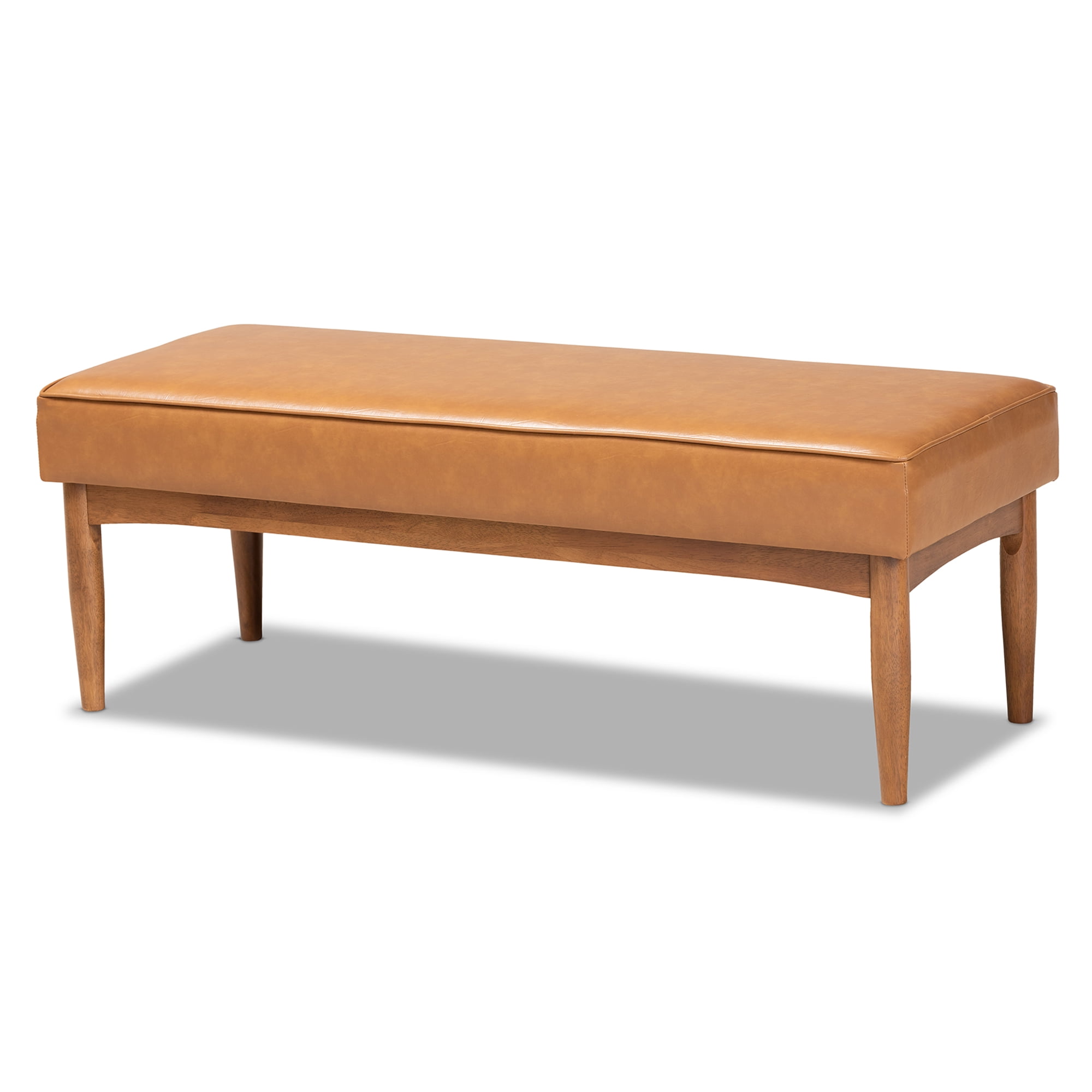 Baxton Studio Arvid Mid-Century Modern Tan Faux Leather Upholstered and Walnut Brown Finished Wood 4-Piece Dining Nook Set