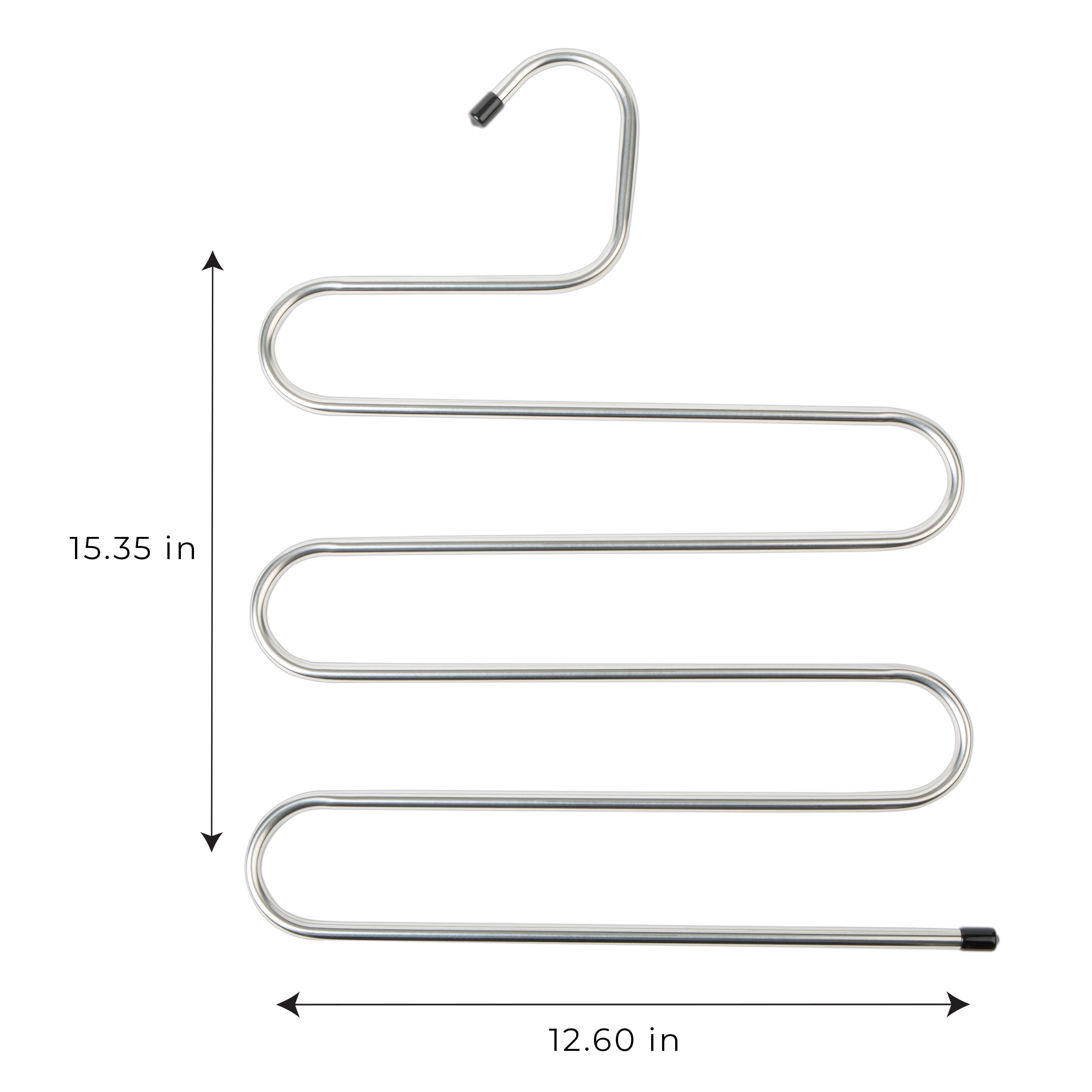 Smart Design Stainless Steel Pant Hangers - Set of 4 - Sturdy Space Saving 5-Tier S-Shape Rack - Metal Closet Organizer for Multiple Jeans, Clothes, Skirts, and Trousers Storage - Silver