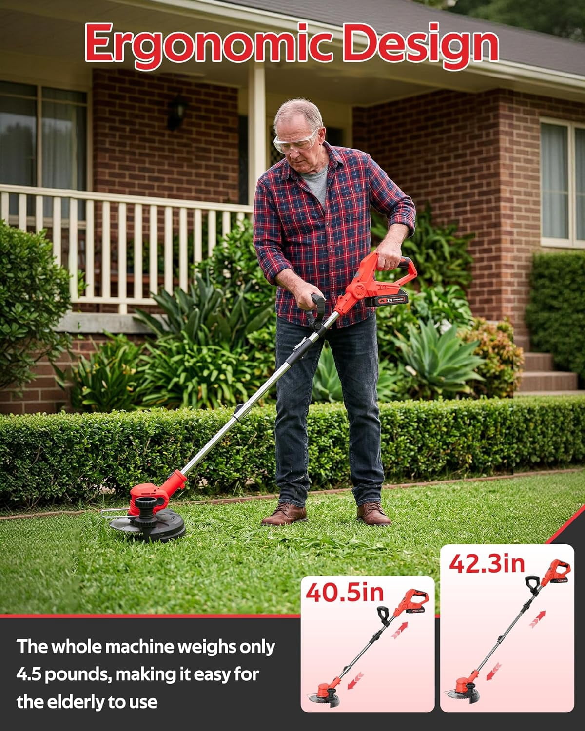 Cordless Weed Eater with 2 Batteries, 3-in-1 Electric Grass Trimmer and Edger, Lightweight String Trimmer for Yard