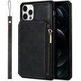 thumbnail image 7 of Wallet Case with Card Holder for iPhone 12 Pro Max,RFID Blocking Luxury PU Leather Kickstand Card Slots,Magnetic Clasp and Wrist Strap Zipper Pocket Flip Case for iPhone 12 Pro Max 6.7",Black, 7 of 7