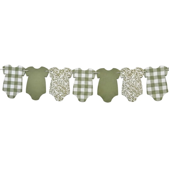 Sage Green Garland Banner – 7 Ft Baby Shower Decoration with 30 Fabric Cutouts, Neutral Greenery Sprinkle Party Decor for Boy Girl Gender Neutral Celebration
