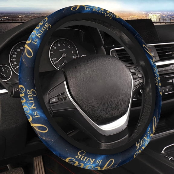 Car Steering Wheel Cover for Women Men, Non-Slip Breathable Cute Steering Wheel, Blue Galaxy Jesus is King Steering Wheel Protector, Car Accessories, Universal 14" 02/2-15" Fit Auto, Suvs
