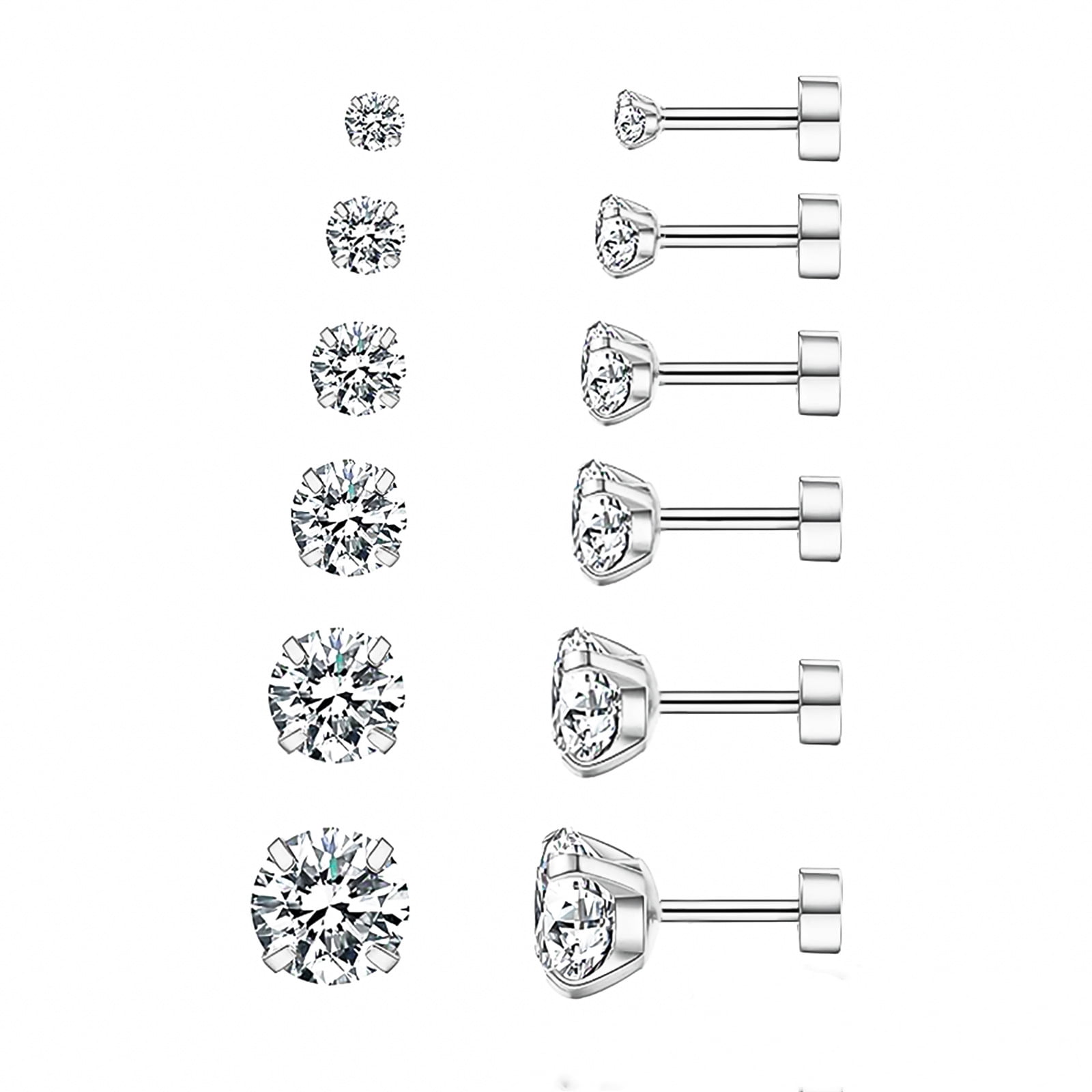 Nmkwnr 18 Pairs Round Cubic Zirconia Stud Earring 316L Stainless Steel Earrings 14K Gold Plated Flat Back Earrings for Women Men
