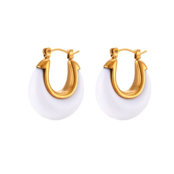 HIJONES Women's C Shaped Stainless Steel Acrylic Resin Hoop Earrings Huggie Statement Ear Studs Style 1
