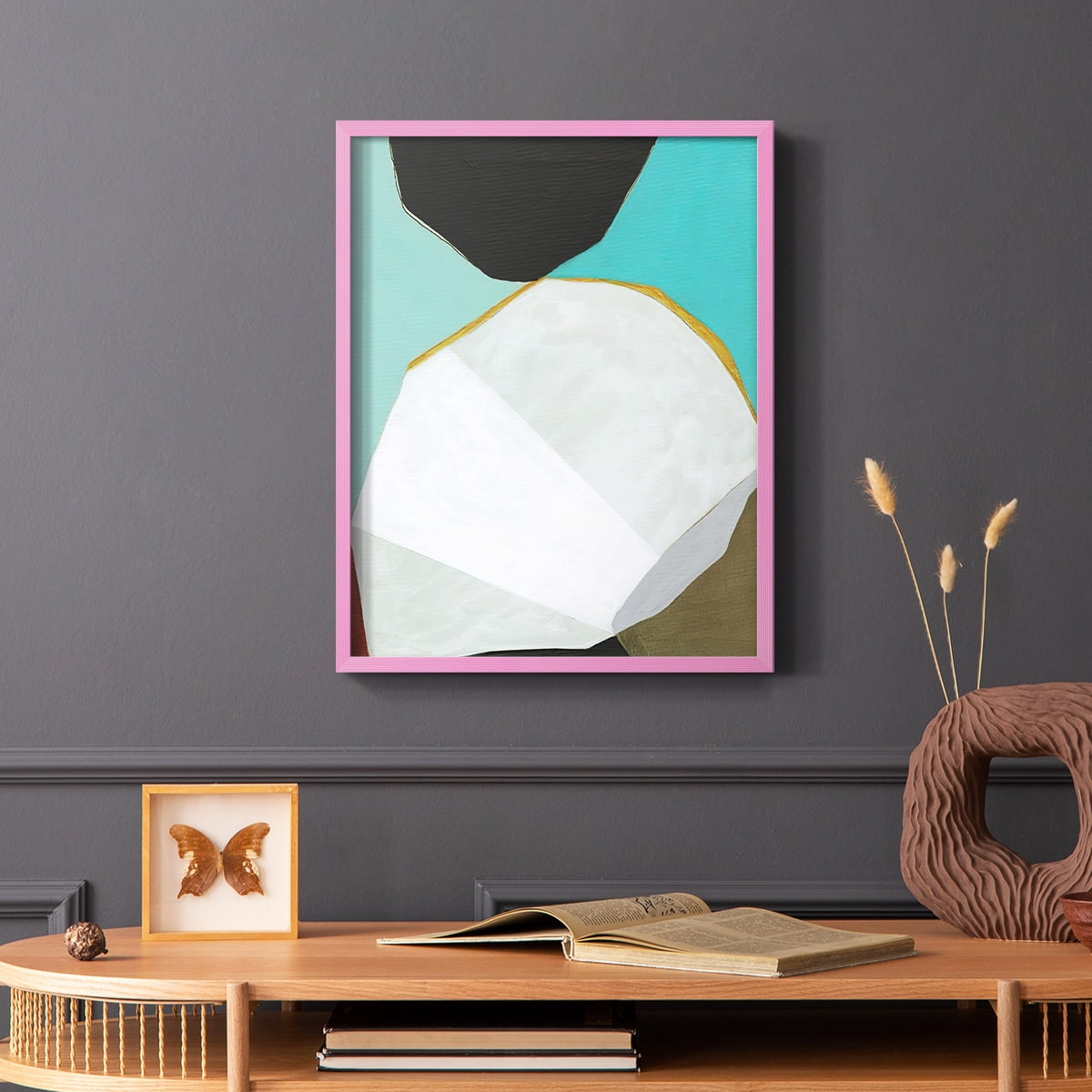 Graphica II Framed Print in Pink Solid Wood Framed Print No Nail Hanging