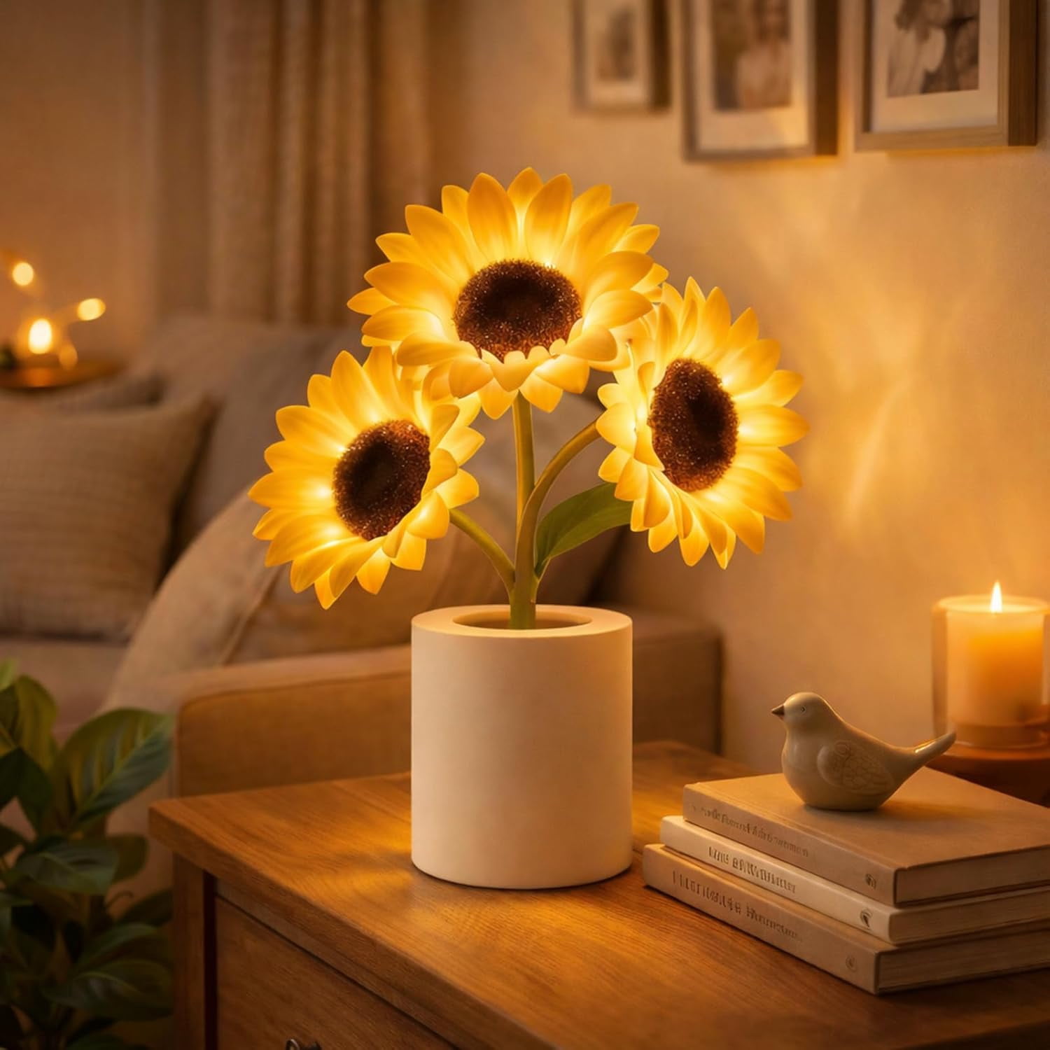 2026 New Shimmering Sunflower Lamp, Rechargeable Dimmable Realistic Sunflower Night Light, Living Room Bedroom Decor for Women, Mom, Sister, Girlfriend (2Pcs)