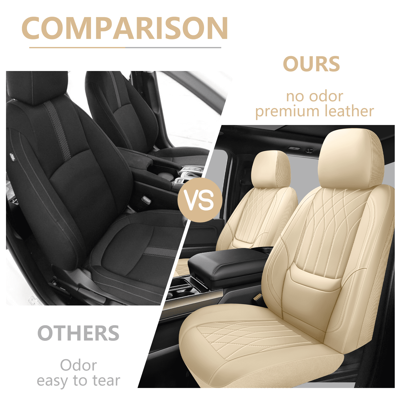 NS YOLO Premium Leather Car Seat Covers Front | Universal Car Seat Covers for Cars, Trucks & SUVs | Waterproof Front Seat Protectors, Beige
