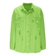 thumbnail image 2 of Fesfesfes Women's Distressed Denim Shirt Solid Color Long Sleeve Ribbed Cuffs Stand-Up Collar Tops with Buttons Outdoor Street Blouses(Mint Green,2XL), 2 of 4
