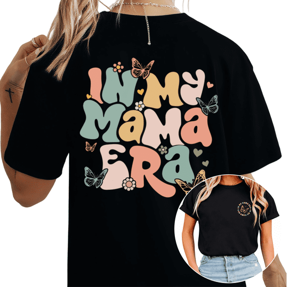 Cozymy Women's In My Mama Era Butterfly Flower Retro Graphic Short Sleeve T-Shirt Soft and Breathable