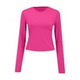 thumbnail image 3 of TODOZO Long Sleeve Shirts for Women Tunic Tops Casual Womens Summer Tops Womens Crewneck Long Sleeve Shirt Double Lined Basic Tees Side Ruched Going Out Crop Tops Hot Pink M, 3 of 9