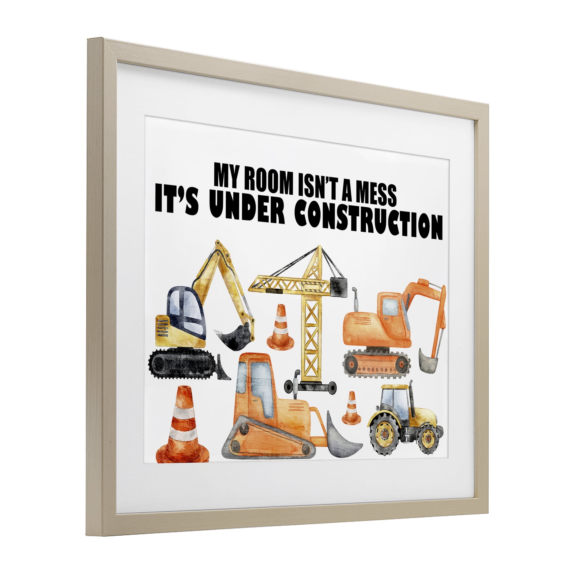Not A Mess Under Construction Birch Framed Print Under Glass, design by Kim Allen