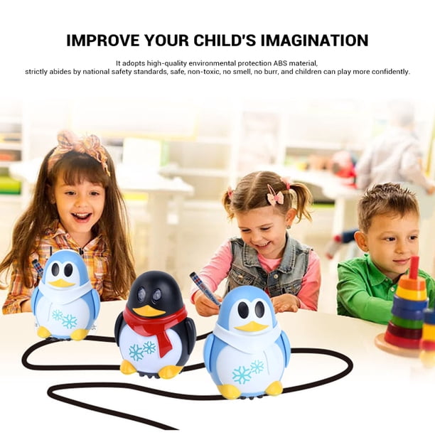 Juguete inductivo de pingüino que sigue la línea dibujada. Lindo modelo de pingüino.