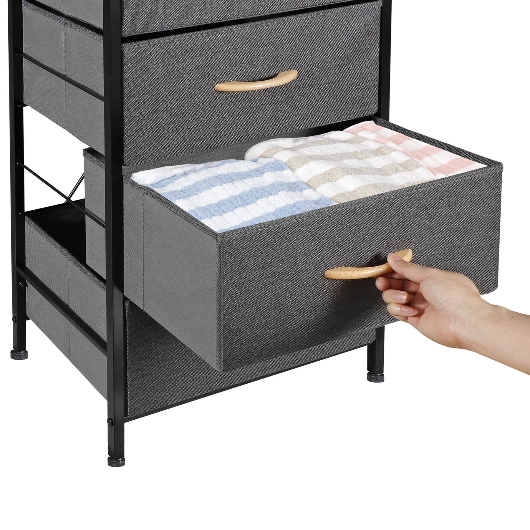 HomGarden 4 Drawer Storage Dresser Adult Kids Vertical Fabric Chest of Drawers Organizer Gray