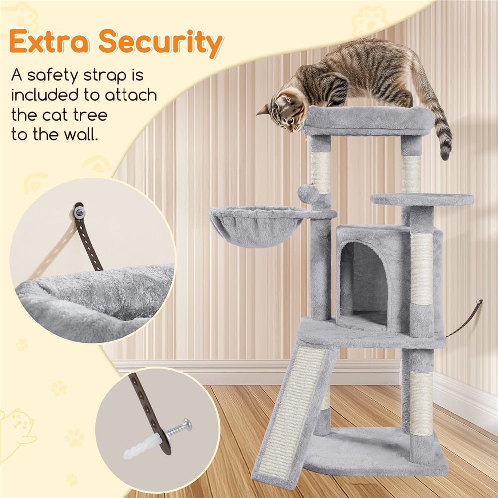 Yaheetech 42inch Cat Tree with Condo Basket Perch Platform, Light Gray