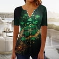 thumbnail image 1 of TaTaai Women's St. Patrick's Printed Top, Cotton Lightweight, Relaxed Fit, Short Sleeve V-Neck, Button Detail Ruching, Pullover, Casual Daily Holiday Spring Summer Wear Multi-Color Gift, 1 of 5