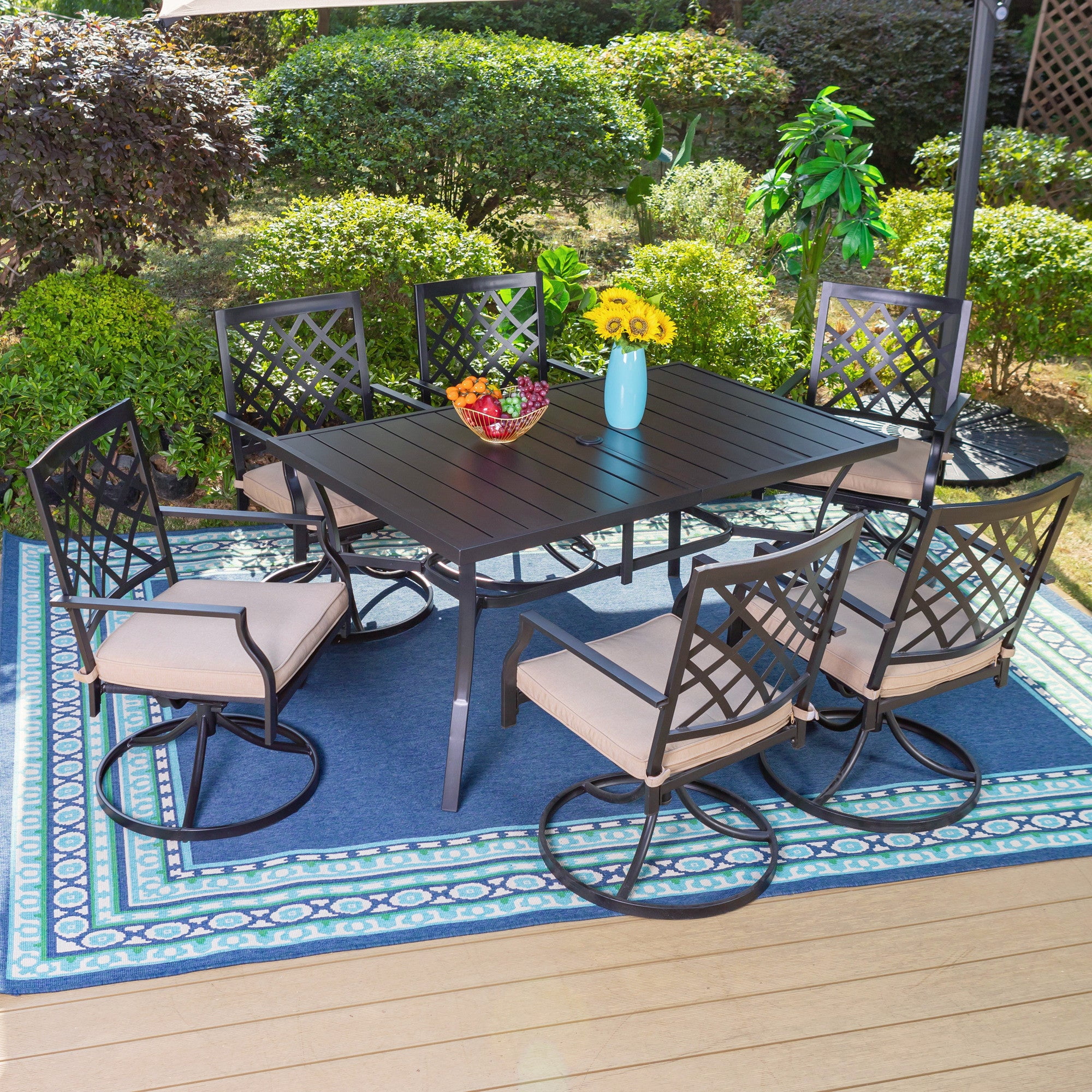 MF Studio 7Piece Outdoor Patio Dining Set with 360° Swivel Padded