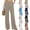 26# Beige, variant on Linen Pants Women Pull On Elastic High Waisted Wide Leg Baggy Pants with Pockets Breathable Straight Leg Trousers Brown M