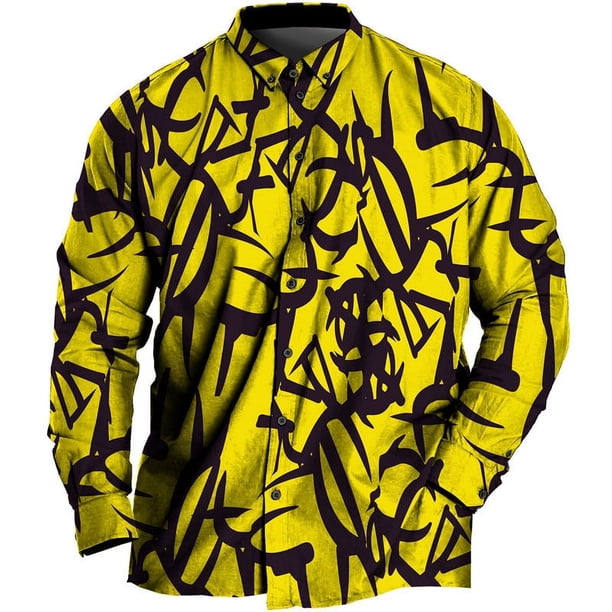 Camisas de hombre con estampado 3D de relámpagos moda camisas de un solo pecho camisetas de manga larga con estampado de rayas ropa de hombre de gran tamaño