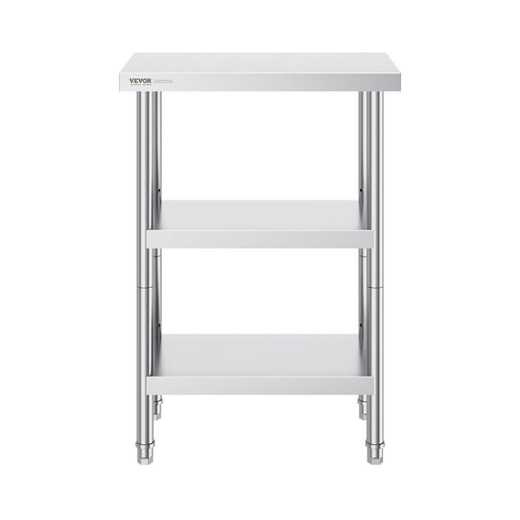 Stainless Steel Food Prep Table 14x24 Inches - Commercial Kitchen Worktable with 2 Adjustable Shelves, Heavy Duty Metal Table for Restaurant, BBQ, Home & Garage