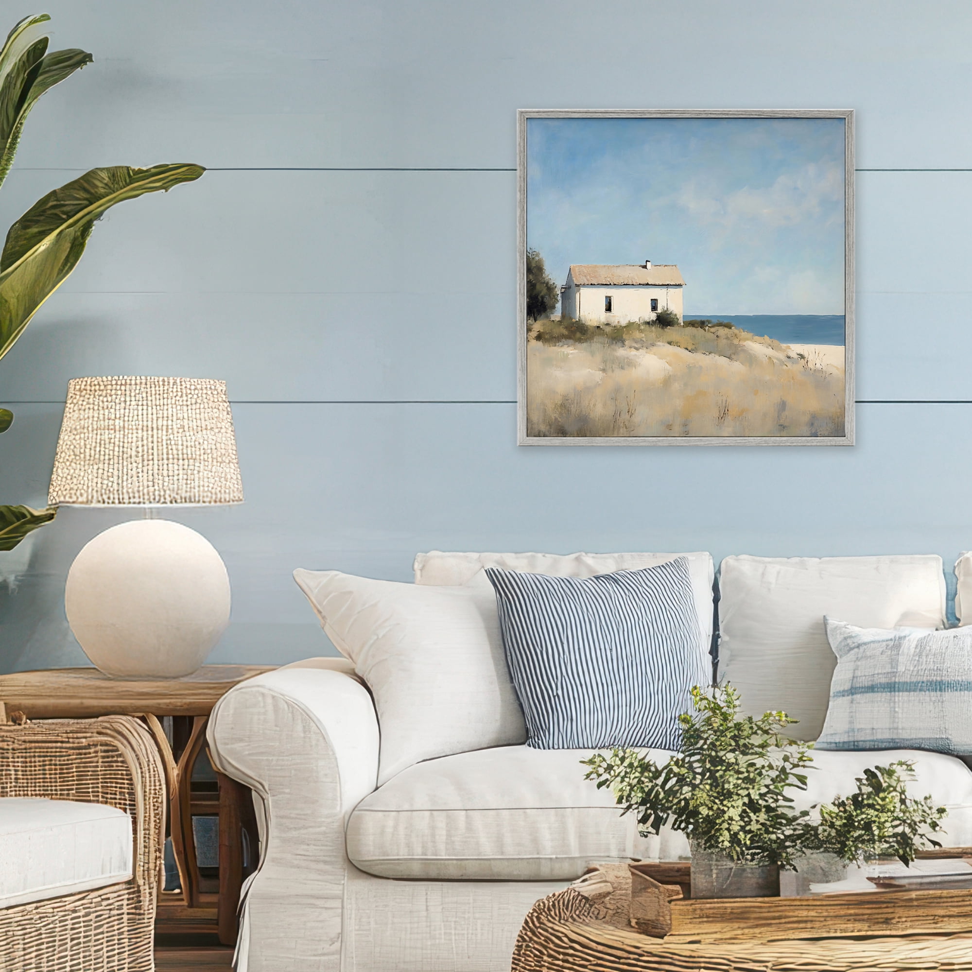 Stupell Industries Simple Beach House on Dunes Gray Framed Giclee Art, design by Creative Studio