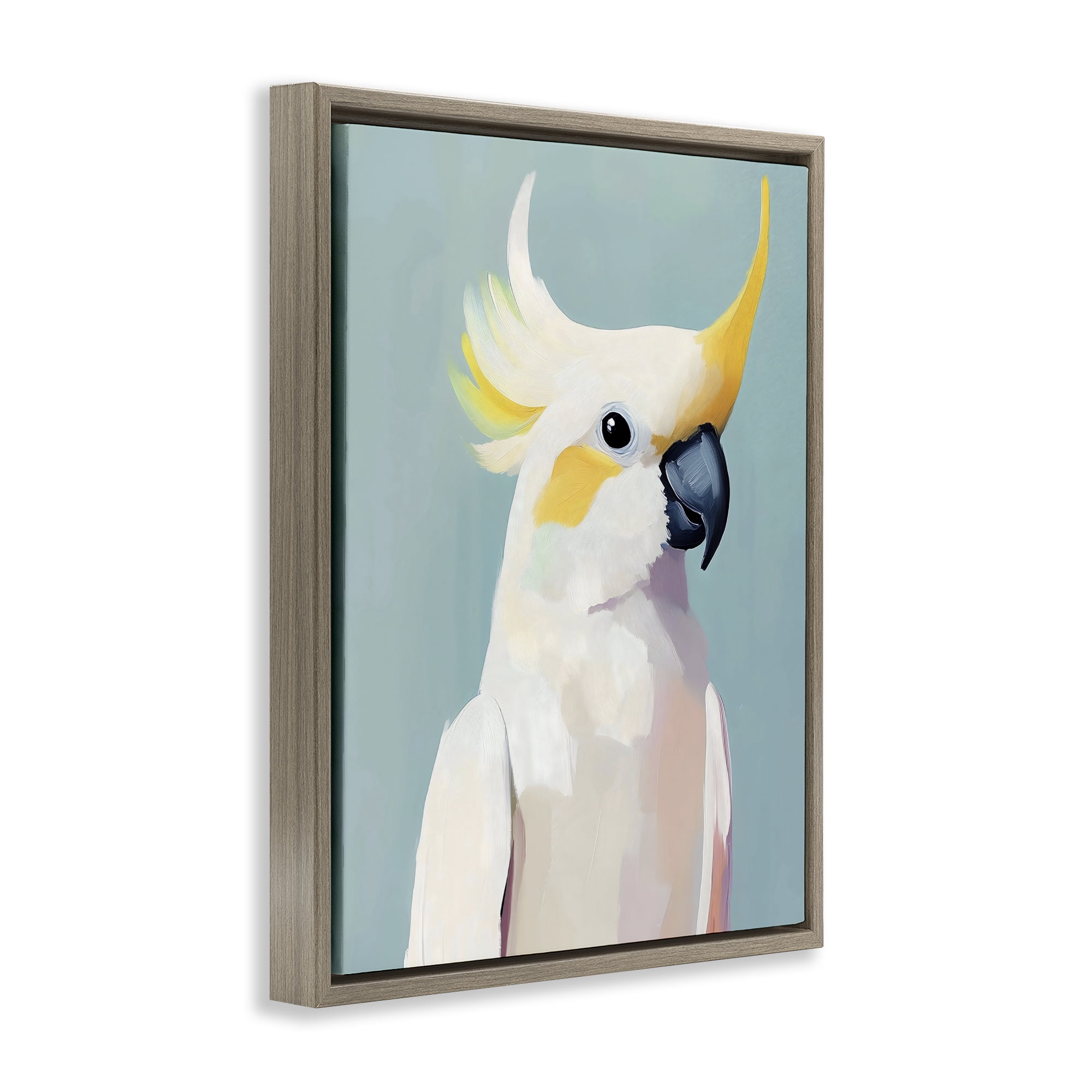 Stupell Industries Yellow Crested Cockatoo Brown Framed Floater Canvas Wall Art, design by The Prints Vibe