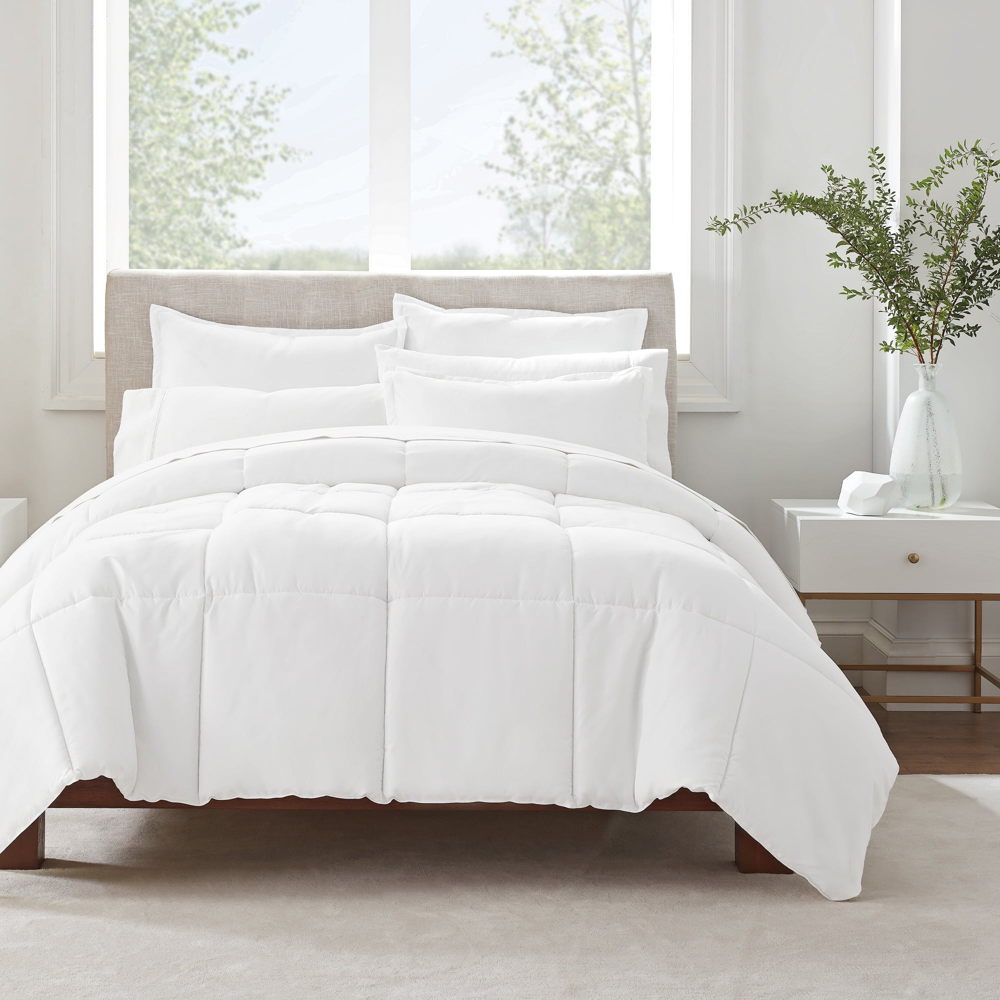 Serta Simply Clean Antimicrobial Solid White 3 Piece Comforter Set Full Queen Walmart Com Walmart Com