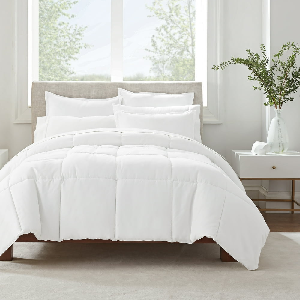 Serta Simply Clean Solid Print Polyester Comforter Set, White, 3Pieces