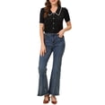 thumbnail image 2 of INSPIRE CHIC Women's Peter Pan Collar Shirt Puff Short Sleeve Button Chiffon Blouse Top M Black, 2 of 6