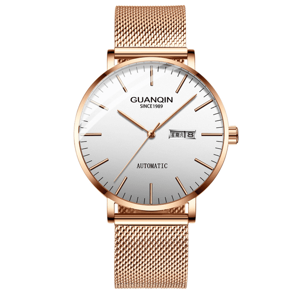 GUANQIN Men Analog Fashion Simpale Design Japan Miyoda 8205 Movement Automatic Self-Winding Mechanical Stainless Steel Leather Wrist Watch Day Date