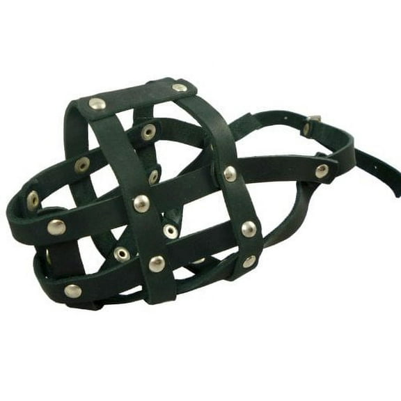 Genuine Leather Dog Basket Muzzle #105 Black - Pit Bull, AmStaff (Circumference 12", Snout Length 3.5")