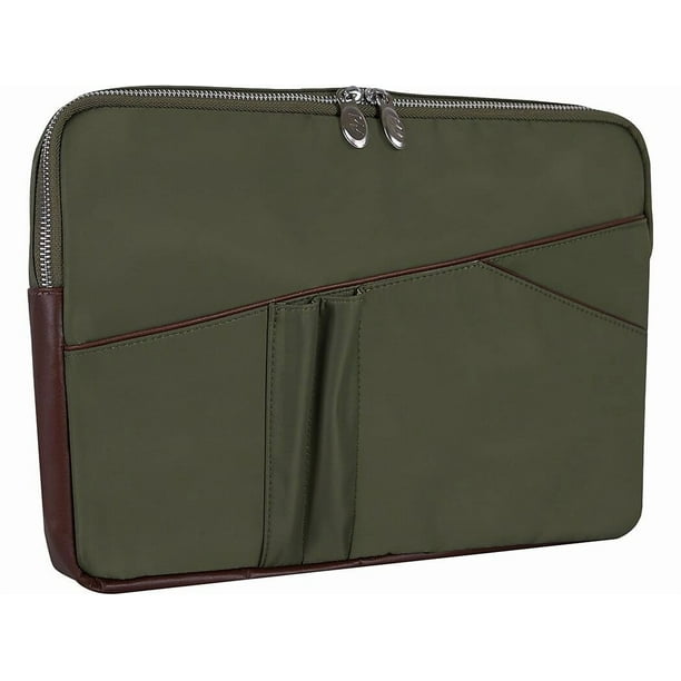 Funda para portátil McKlein de 15 pulgadas de nailon con ribete de piel, color verde