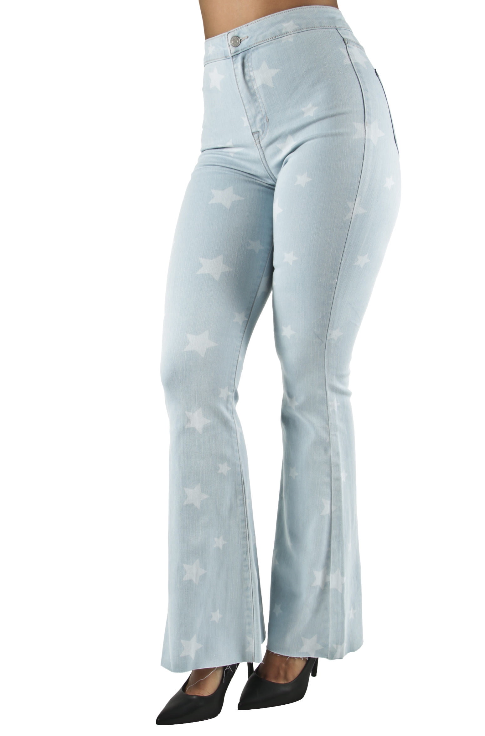 star print bell bottom jeans