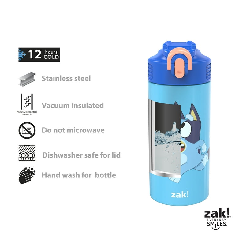 Zak Designs Bluey 14 oz Double Wall Vacuum Insulated Thermal Kids Water  Bottle, 18/8 Stainless Steel, Flip-Up Straw Spout, Locking Spout Cover