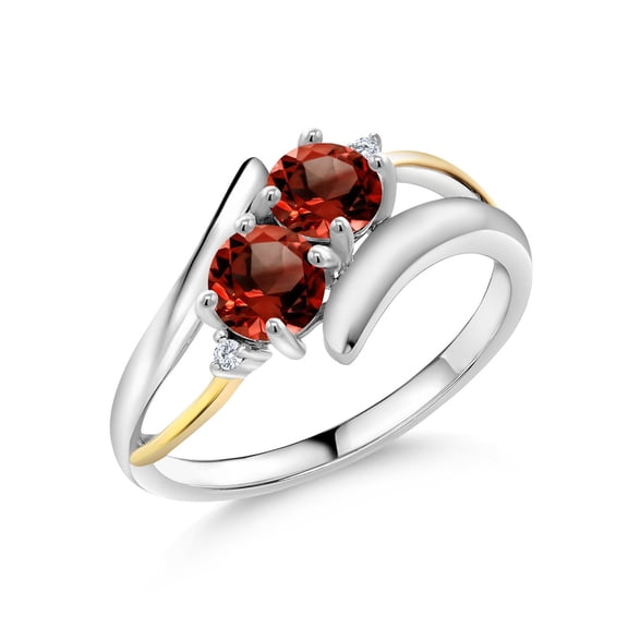 Gem Stone King Red Garnet 925 Silver and 10K Yellow Gold Round Shape 5MM Ring for Women Gemstone Birthstone 2.02 Cttw (Size 7)