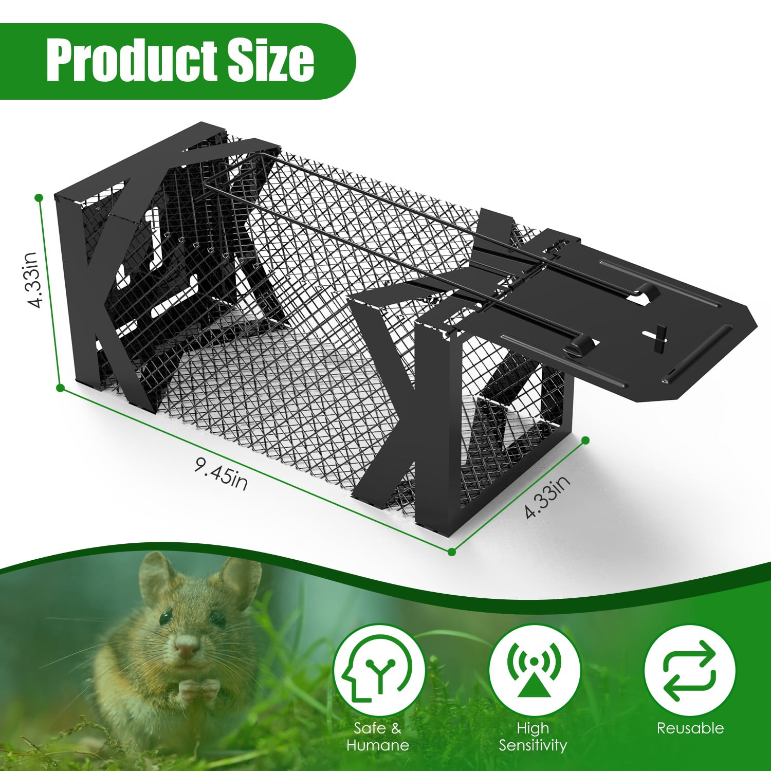 Humane Mouse Trap Cage Non Lethal Live Catch Rodent Trap Heavy Duty Metal Reusable Mouse Catcher for Mice Voles Hamsters Indoor Outdoor Pest Control Easy Release Pet Safe Home Garage Garden