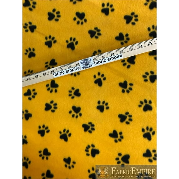 Fleece Printed Antipill Winter Fabric BLACK PAWPRINT ORANGE BACKGROUND / 58" Wide / Sold by the yard S-216