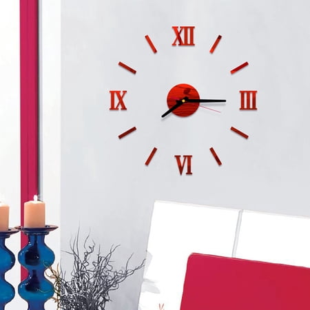 HONMEET Office Wall Clock Red Acrylic Frameless Large Size Silent Sweeping Movement for Walls