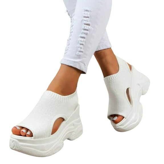 IUJSOY Sneakers for Women Platform Sandals Open Toe Wedges Heels Casual Knit Mesh Walking Shoes