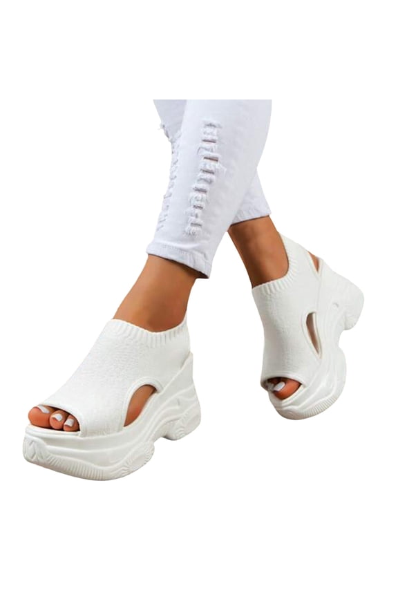 Womens Sandals Platform Fashion Sneakers Peep Toe Knitted Mesh Wedges Heels Pumps