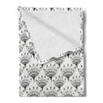 thumbnail image 2 of Flower Soft Flannel Fleece Throw Blanket, Ornamental Blooms with Effects Folk Vintage Boho Petals Design, Cozy Plush for Indoor and Outdoor Use, 60" x 80", White and Black, by Ambesonne, 2 of 5